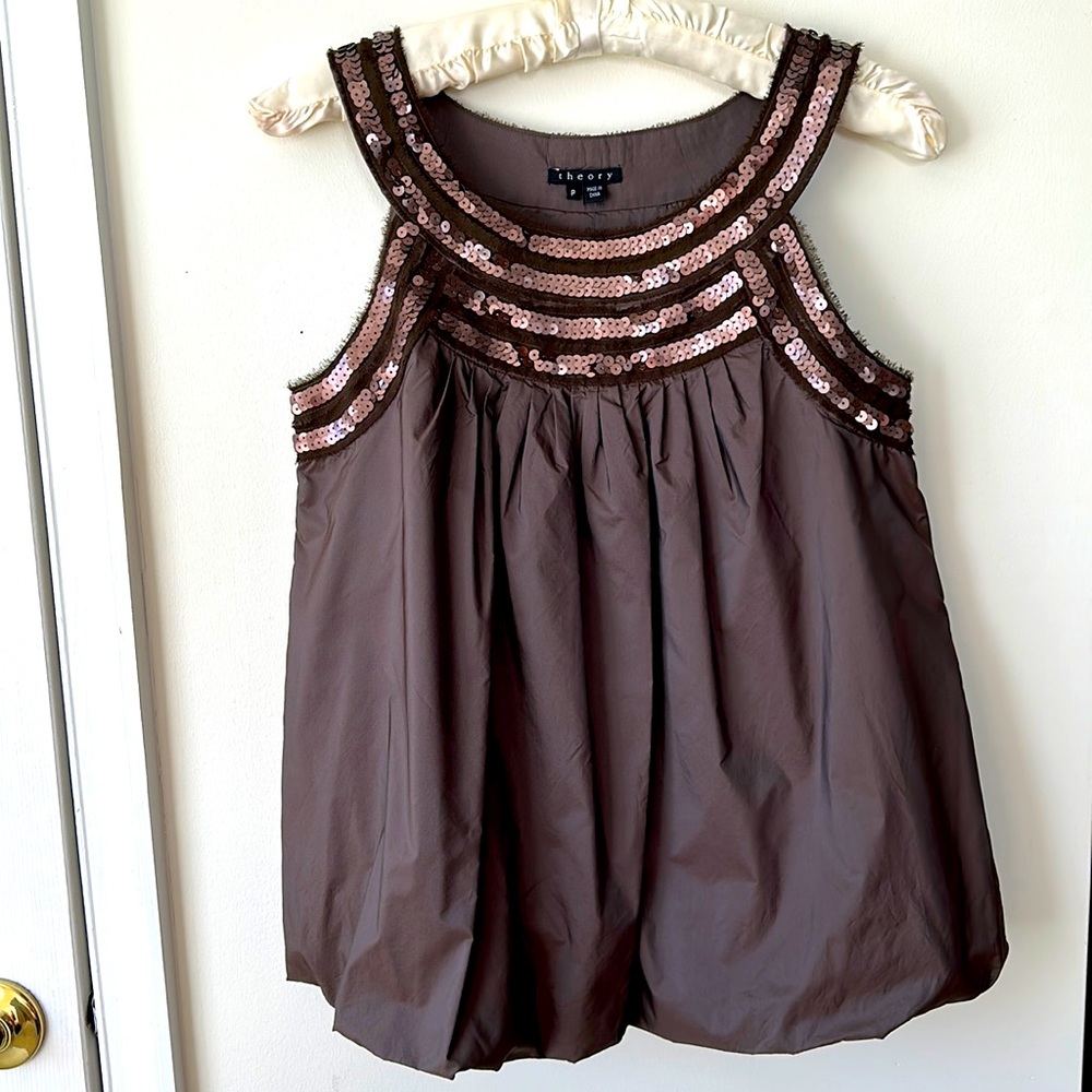 NEW Theory Chocolate Brown Sleeveless Dressy Top Size P NWT Silk Blend Blouse